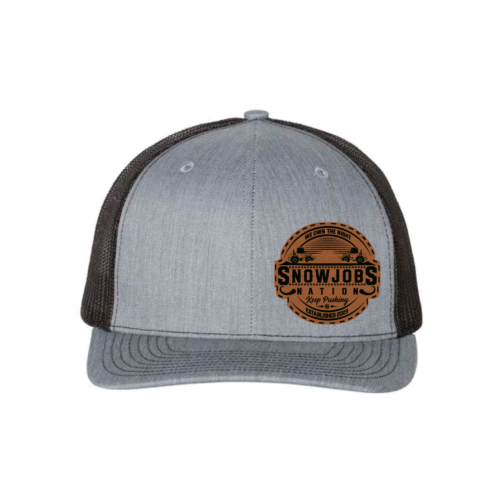 HEATHER GREY & CHARCOAL LEATHER PATCH HAT - MorningWood Company